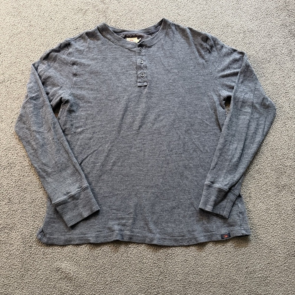 Faherty Brand Henley Shirt Blue Gray Long Sleeve 100% Cotton Knit Men's Medium